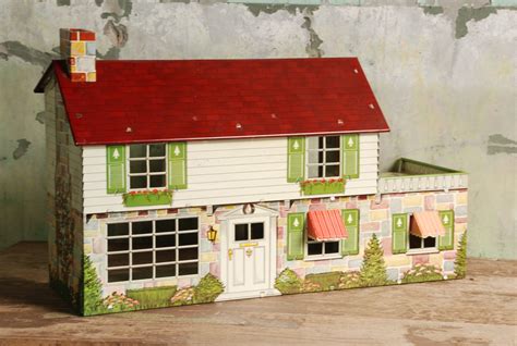 old metal doll house|1950s metal dollhouse with furniture.